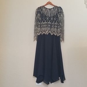 Embroidered Gold & Navy Blue Dress